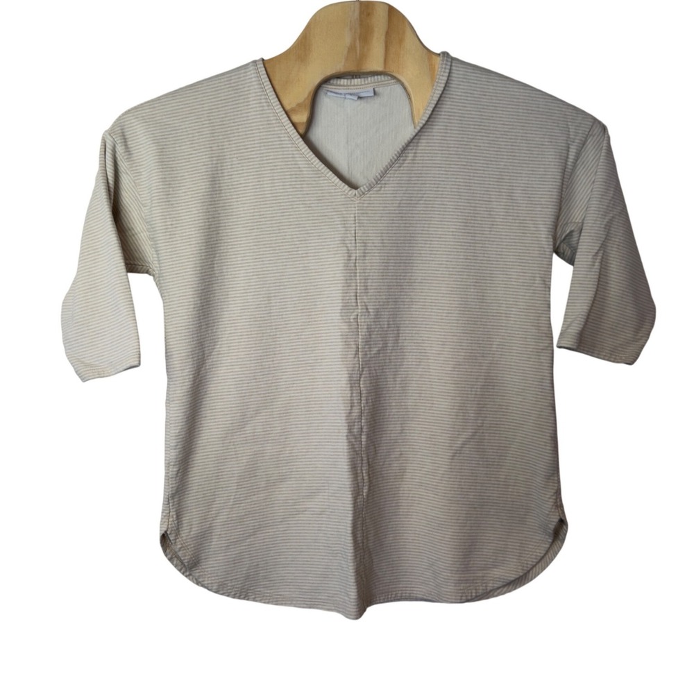 J. Jill PureJill Women's 3/4 Sleeve Striped V-Neck T-Shirt Size M Organic Cotton